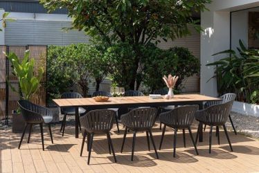 *BRAND NEW* 11 Pieces Rectangular Extendable Outdoor Made Of Aluminun With Teak Finish, Dining Table | Ideal Furniture Set For Outdoor