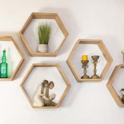 Floating Shelves Hexagon Honeycomb Wood shelf Handmade in USA