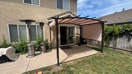 8' x 10' Retractable Pergola Canopy Steel Frame Polyester Fabric Gazebo with Top Cover,Retractable Canopy Shade Awning