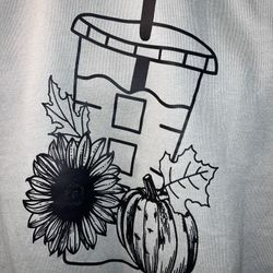 XL Olive Sweatshirt Ice Coffee With Pumpkin & Sunflower 