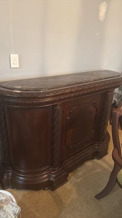 Dark Wood Buffet Sideboard with Marble Top
