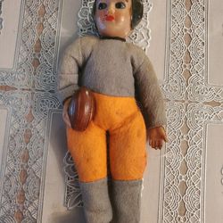 Vintage Celluloid Stuffed Football Ayer Doll 1930's