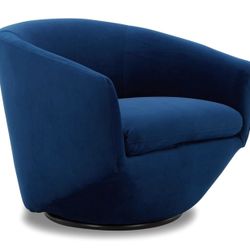 Brand New CHITA Swivel Armchair, Barrel Accent Chair in Velvet Fabric for Living Room Round Chair with Metal Base, Fully Assembled, Blue