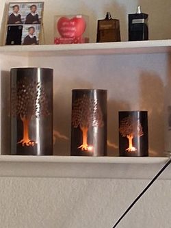 Metal Tree Cutout Candle Holders Set of 3