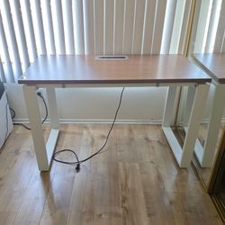 47" White Brown Writing Office Desk W/ 3 Power Outlets