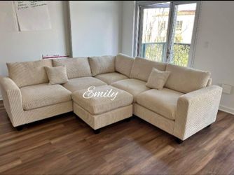 Gorgeous 4-Pc Corduroy Sectional Sofa With Ottoman