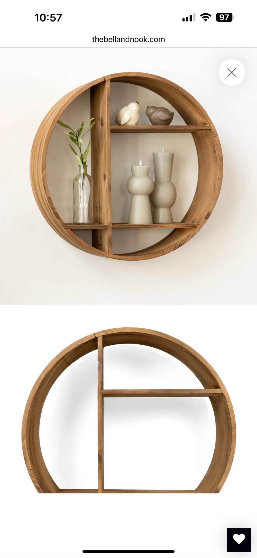 Natural Round Wood Shelf And Mirror