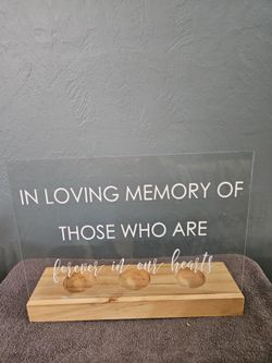 In Loving Memory Acrylic Sign with Attached Wooden Candle Holder