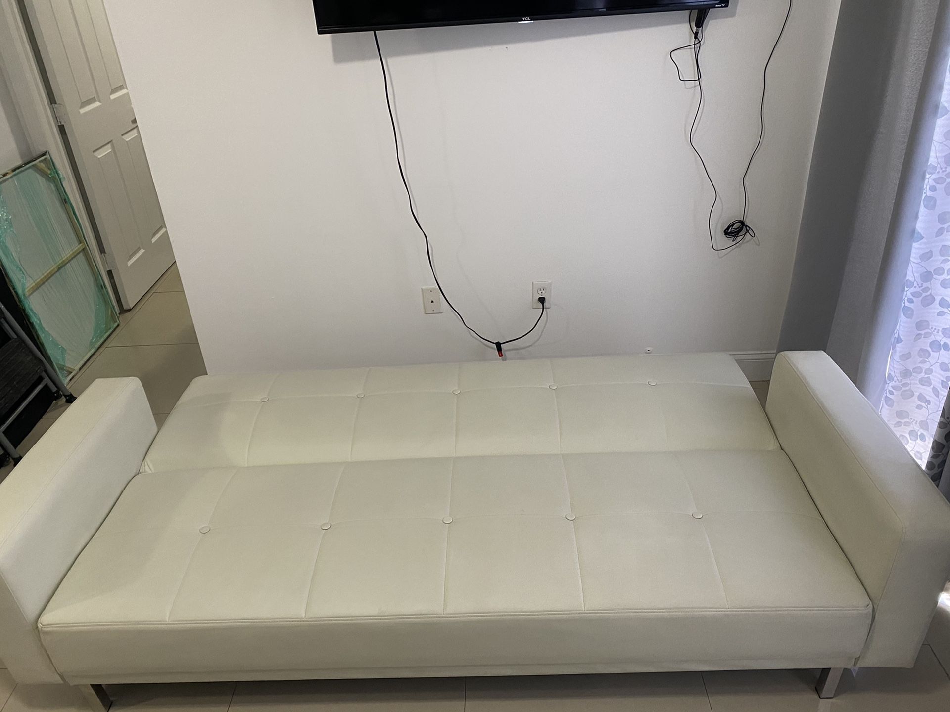Off-white Leather Sofa Bed / Futon