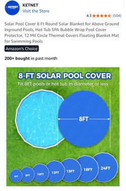 Solar Pool Cover 8 Ft Round Solar Blanket for Above Ground Inground Pools