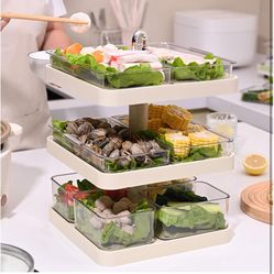  3 Layer Rotatable Food Preparation Tray, Kitchen Clear Storage Containers Drain Rack,Removable Divided Serving Tray,Multi-Function Plate Fruit,Vegeta