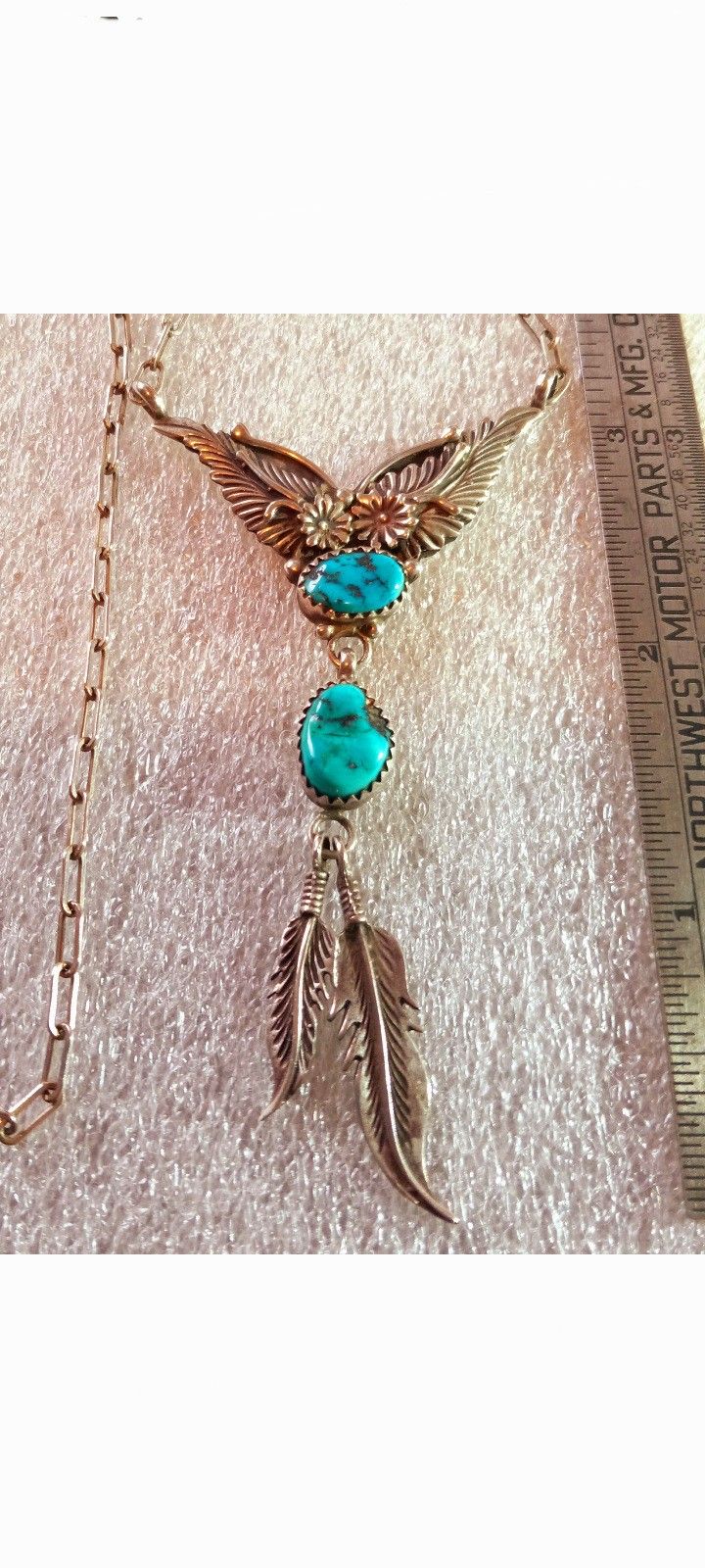 $50! Awesome Vintage Sterling Silver Turquoise Navajo Made Necklace 