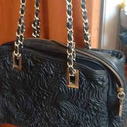Ivanka Trump Black Faux Leather Shoulder Bag  With Double Chain Straps
