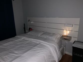 IKEA floating headboard with bed frame