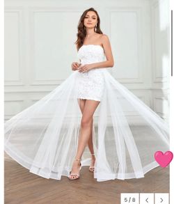 Floral Embroidery Mesh Overlay Tube Dress White Elegant Dress