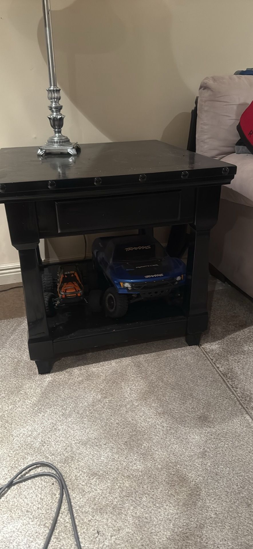Set Of 2 Black Painted Wood End Tables