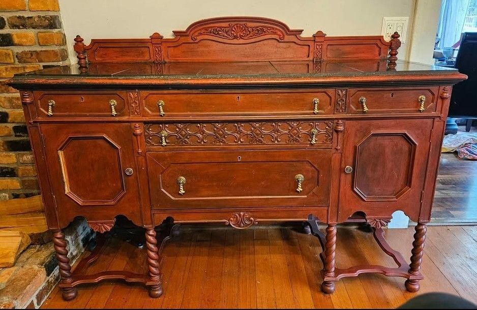 Antique Buffet Sideboard with Granite Top