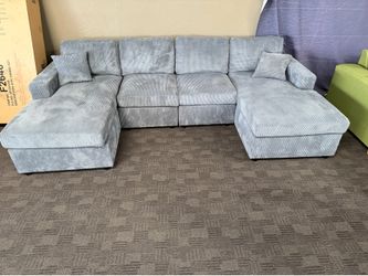 Bluish gray comfy double chaise sectional