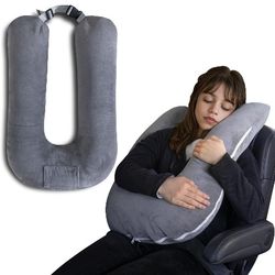 Travel Pillow for Car Sleeping, Adjustable Length, Neck Support Pillow for Road Trips, for Adults & Kids, Soft Velvet, Grey