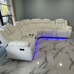 BRAND NEW POWER RECLINING SOFA WITH SPEAKERS, LED LIGHTS, USB, BLUETOOTH, CUP HOLDERS AND ARM STORAGE  