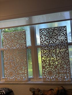 2 BIG, BEAUTIFUL 47” X 24” EXOTIC BOHO CARVED FLORAL Wood Wall Art Panels. Hang Or Lean Flower Plaques. PAIR $160! 24” X 18” Tree Of Life Pair $100.