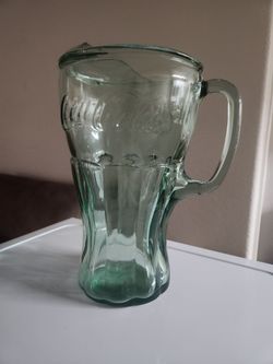 Vtg  Coca-Cola Green Glass Pitcher 64 oz Drink Server Coke Soda Advertising