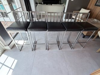 Modern barstools with black leather cushion seats. Set of 5