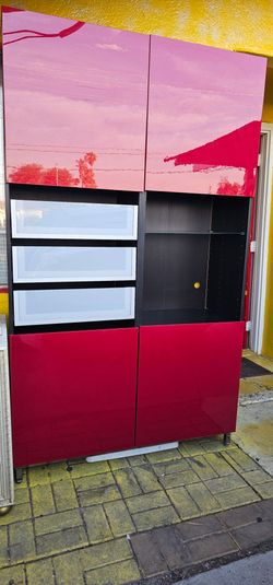 Furniture red and dark brown IKEA BESTÅ tofta with Selsviken doors used good condition  47x79x15