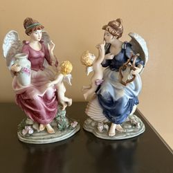 Grandeur Noel Hand Painted Porcelain Angel Set 2002 Collectors Edition Figurines