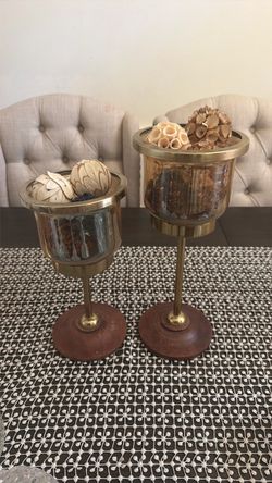 Decorative Glass and Brass Pedestal Bowls Set of 2