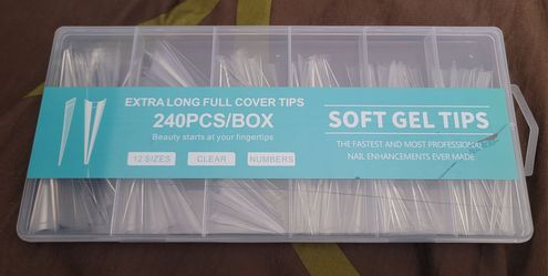 240 Pcs Soft Gel Full Cover Tips,Clear Gel False Nails for Extension Manicure Soak Off