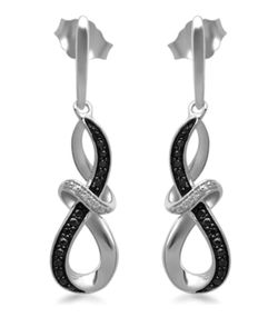 Black And White Diamond Infinity Drop Earrings In Sterling Silver