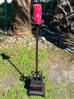 Gothic Inspired Metal Candlestand W/ New Red Candle