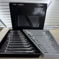 Brand New toolant Max Grip 30pcs Professional Metric & SAE Combination Wrench Set with Long Pattern Offset Heads Anti-Slip Teeth & Color SKU244-S1