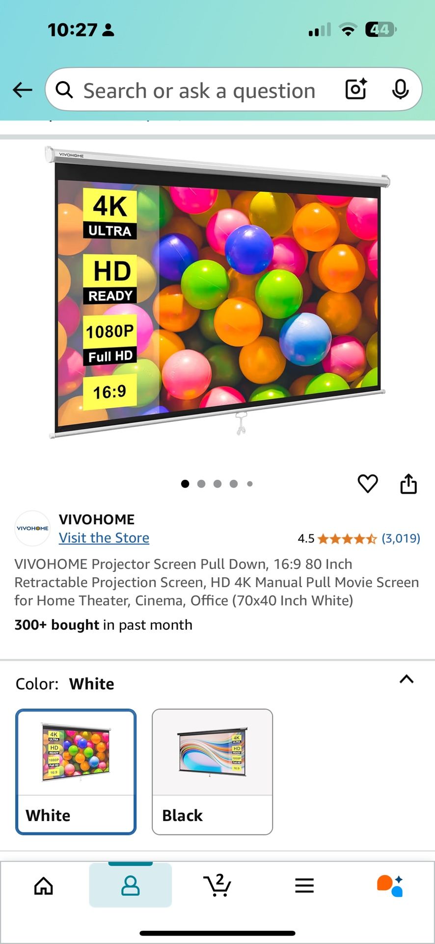 For Sale: New In Package 80” Projector Screen