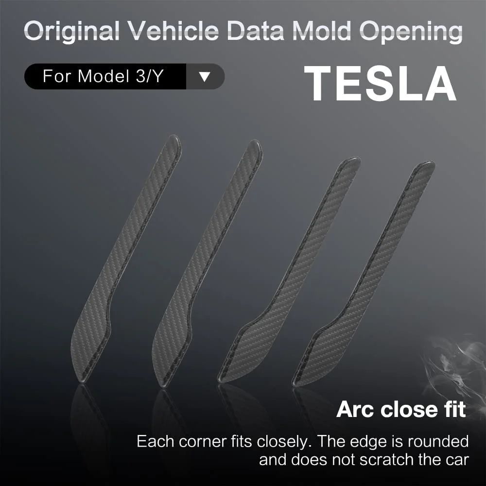 Brand New 4PCS Real Carbon Fiber Door Handle Knob Cover Trim Fit For 2017-2026 Tesla Model 3 / Tesla Model Y Juniper