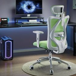 Assembled Ergonomic Office Chair, Mesh Computer Desk Chair with Adjustable Lumbar Support, High Back chair for Big and Tall, White and Green