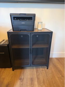 Industrial Metal Mesh Storage Cabinet / Accent Cabinet – Rustic Wood & Black Metal