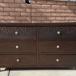 Pier 1 Imports Carved Dark Wood 6-Drawer Buffet Sideboard Dresser – Gorgeous Details!