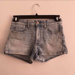 American Eagle Light Wash Hi Rise Shortie Shorts High Waisted Denim Jean Shorts