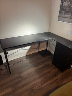 AODK 61” L-Shaped Desk w/ 4 Drawers, Outlets & USB – $50