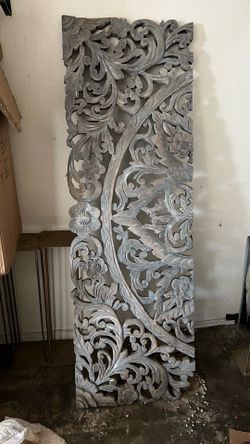 Hand-Carved Floral Wood Wall Panel