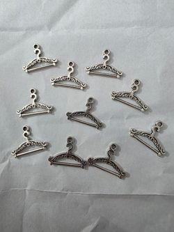 Silver Tone Clothes Hanger Charms – Set of 10