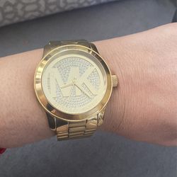 MK Women’s Gold Dial Crystal Pave Watch 