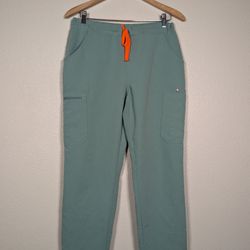 Figs Women's Green Scrub Pants with Orange Drawstring