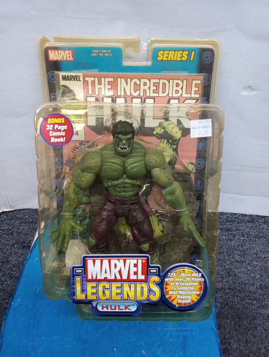 2002 Marvel Legends Series I INCREDIBLE HULK 7" VARIANT Figure MIP-Toy Biz bonus 32 page comic book