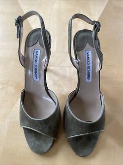 Manolo Blahnik Green Suede Women's Shoes Size 9.5 Open Toe Sandals Heels fashion designer
