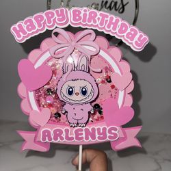 🎂 Custom Pink Labubu Birthday Cake Topper – Personalized with Name! 🎉