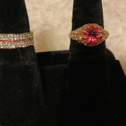 Gold Plated Nickel Free Over ( 925) Rings W/pink And Clear Crystals…size 7