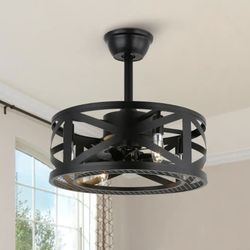 17 in. Black Ceiling Fan Caged Ceiling Fan Indoor with Lights and Remote Enclosed Ceiling Fan